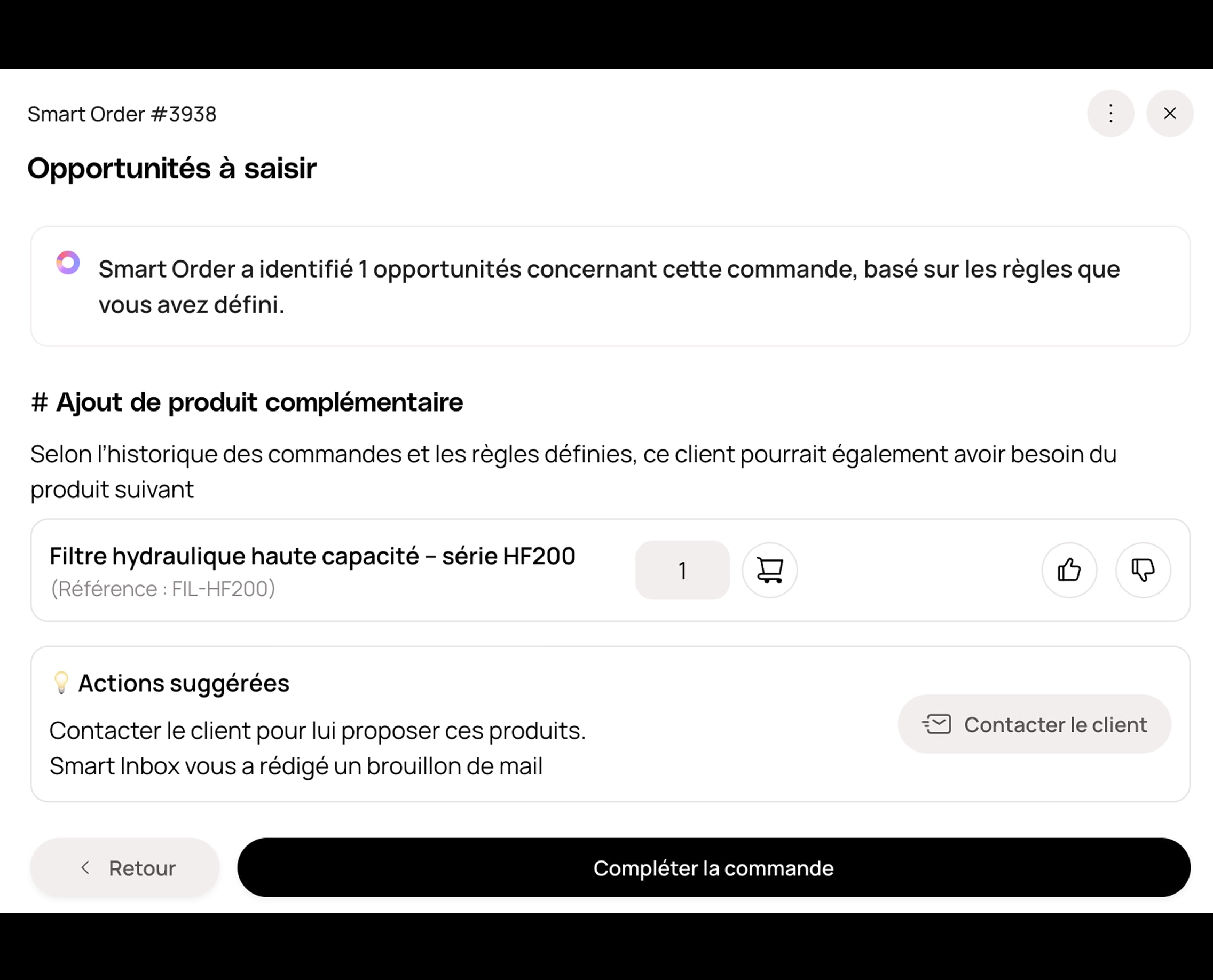 Opportunités commerciales détectées dans la messagerie